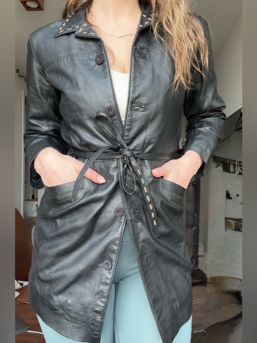 Vintage Leather trench jacket coat